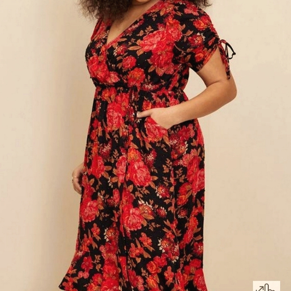 New torrid womens plus size midi linen surplice dress size 3